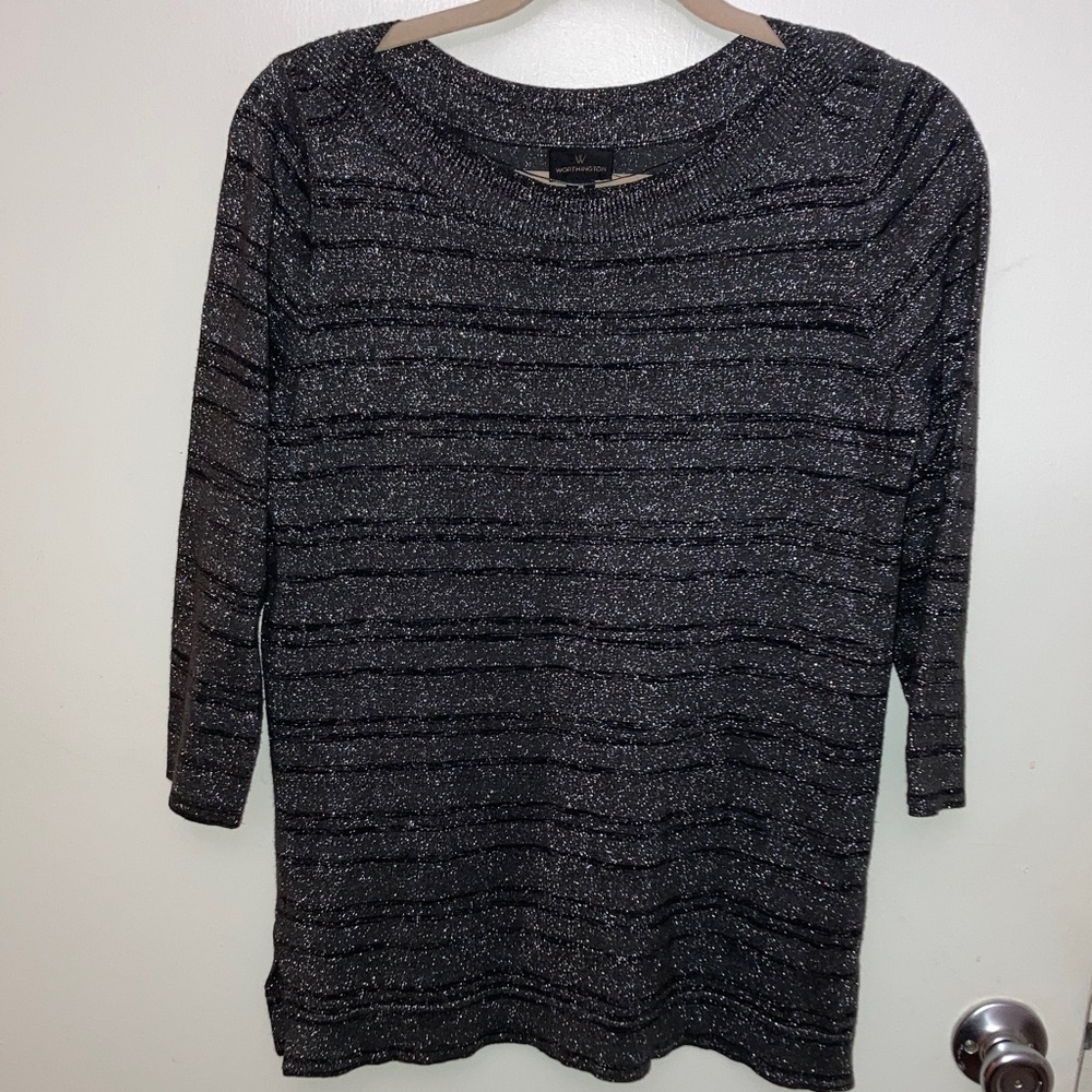Worthington Black Knit Sweater with Metallic Silver Thread